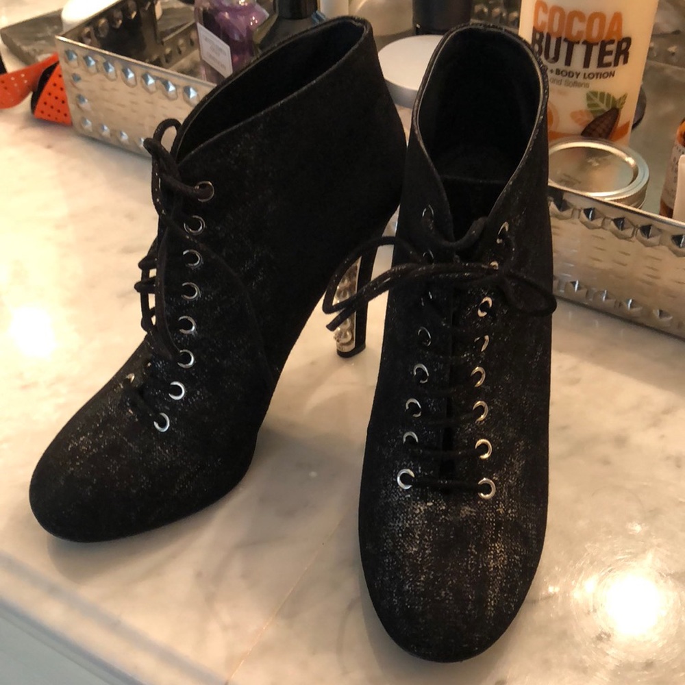 Chanel pearl iridescent booties